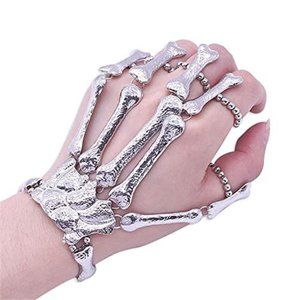 YERTTER Women Vintage Skull Fingers Metal Skeleton Bracelet Ring Hip Hop